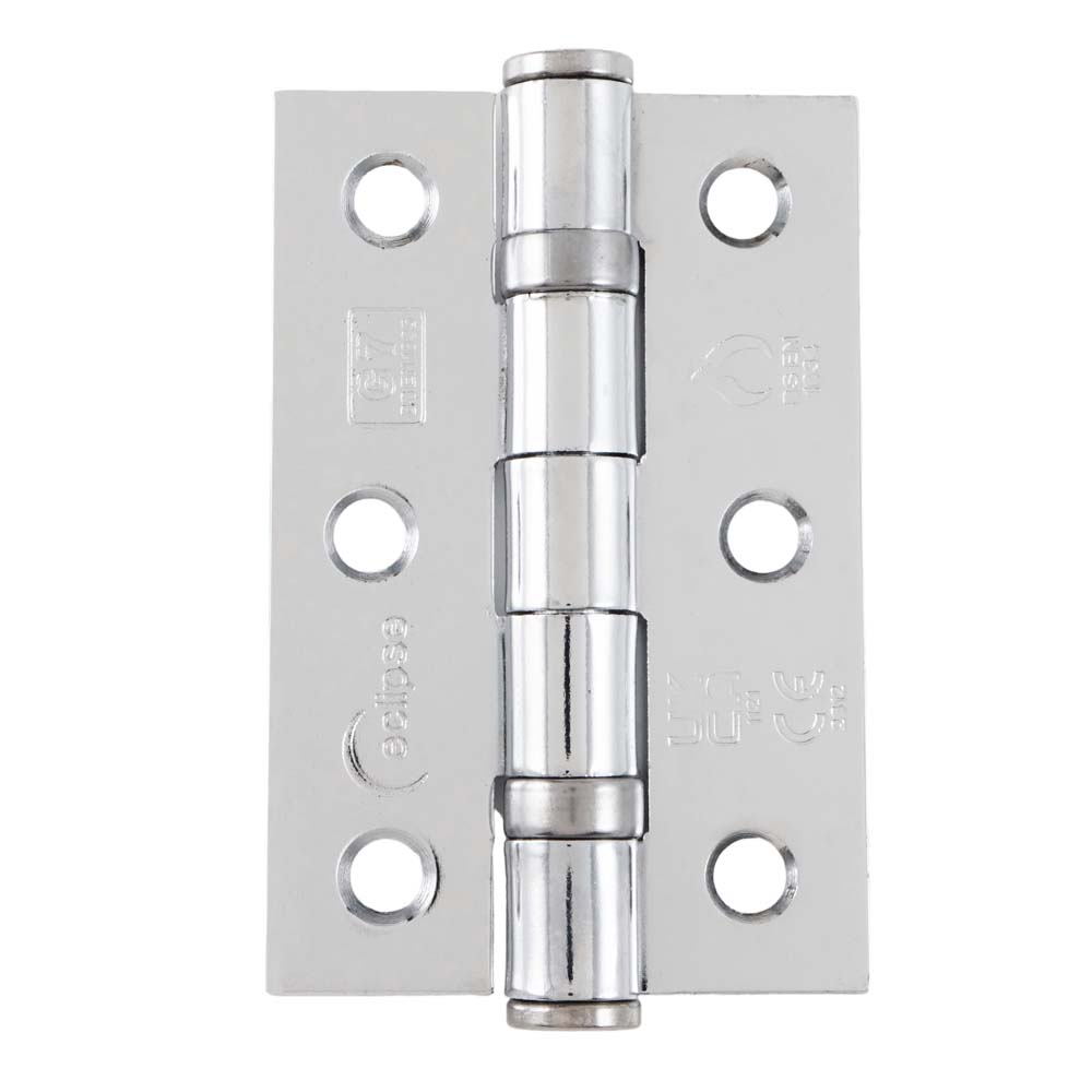 Eclipse 3 Inch (76mm) Ball Bearing Hinge Grade 7 Square Ends Mild Steel - Polished Chrome (Sold in Pairs)